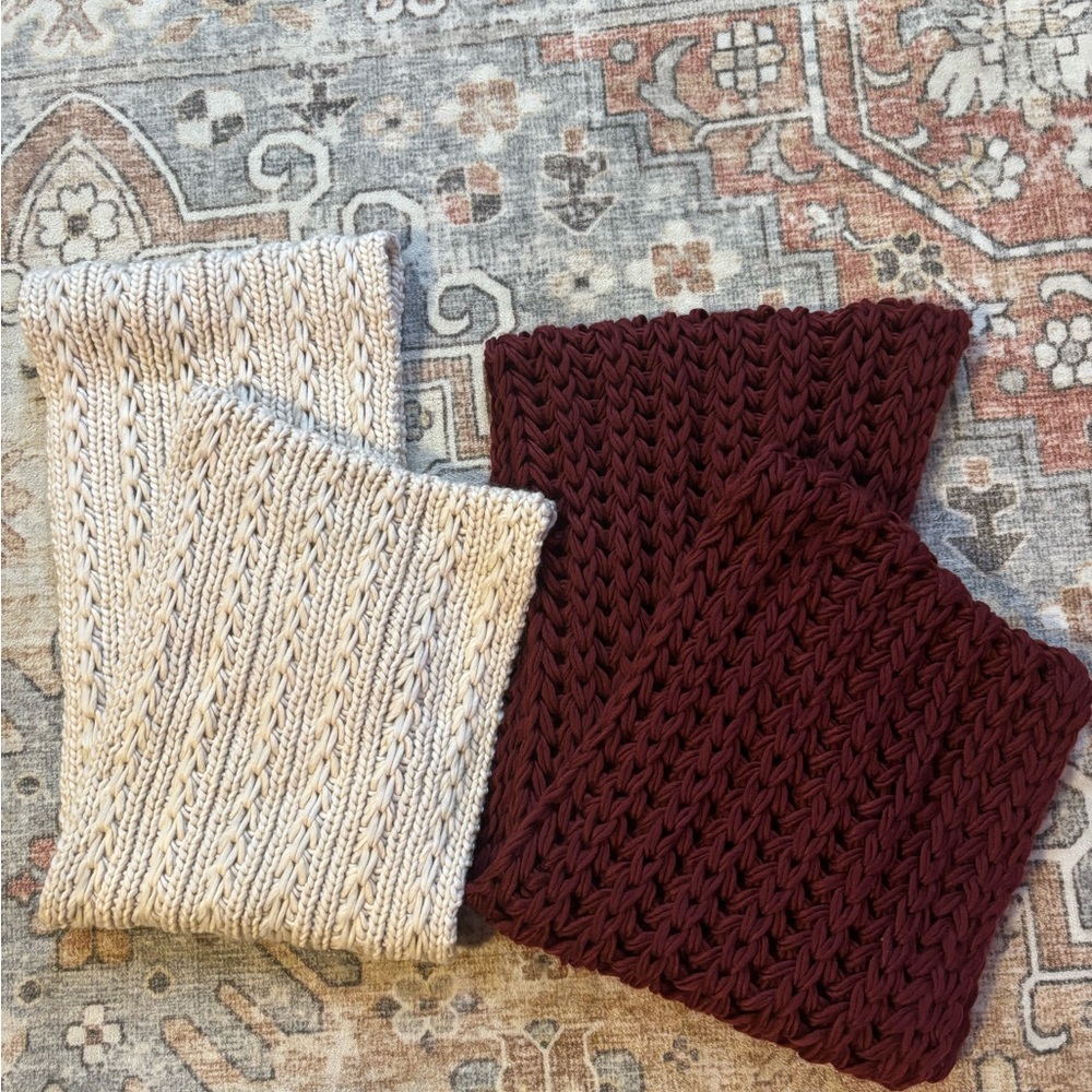 Knit Scarves in Cream and Burgundy